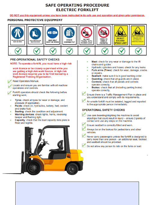Forklift (battery operated) - Risk Assesment